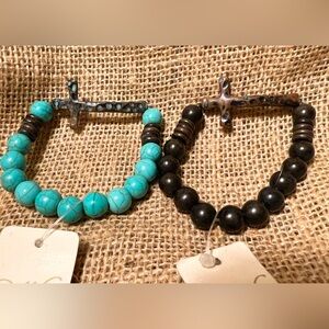 NWT Gorgeous Turquoise & Brown Stone & Antiqued Patina Metal Cross Bracelets🩵🤎